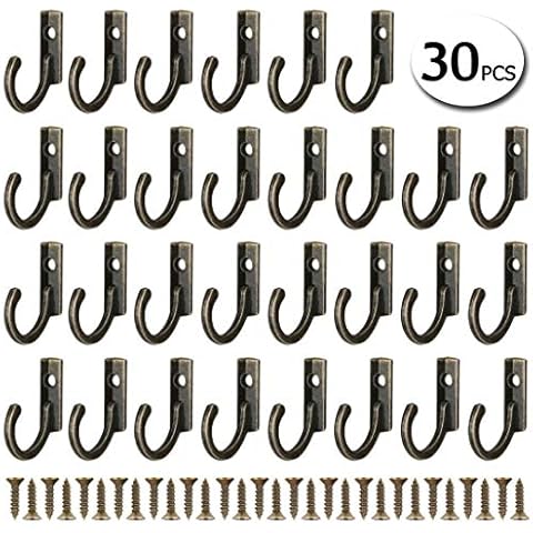 30 Pieces Small Single Key Hooks Wall Mounted Hanger Hooks Robe Hook with Screws for Decoration( (Vintage Bronze) Cover