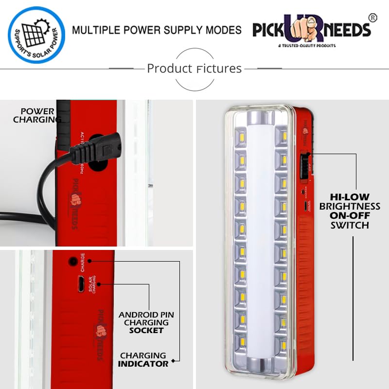 Image of Pick Ur Needs Rechargeable Home Emergency Tube +10 SMD LED Floor Lantern Lamp Light (Dark Red)