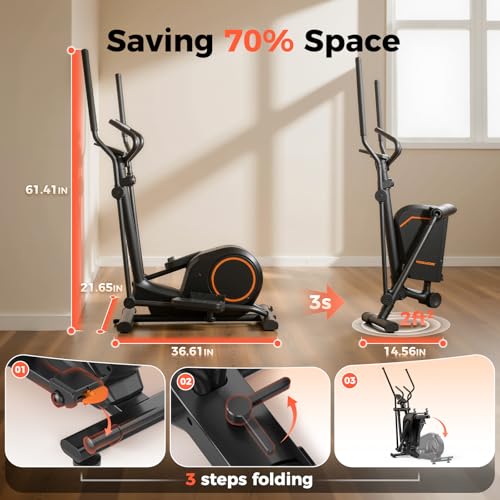 YOSUDA Compacte elliptische trainer voor thuis, slechts 2 vierkante meter oppervlak, met 15 inch staplengte, inklapbaar en 16 magnetische weerstandsniveaus. - Afbeelding 3