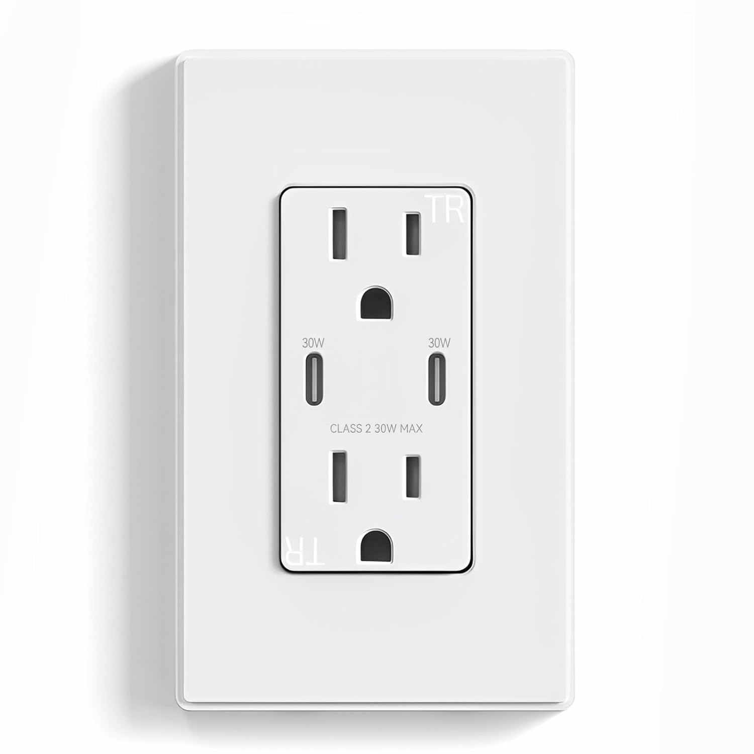 ELEGRP Toma de corriente USB, carga rápida de 30 W y entrega de energía USB C, toma de pared de 15 amperios con puertos USB C, resistente a