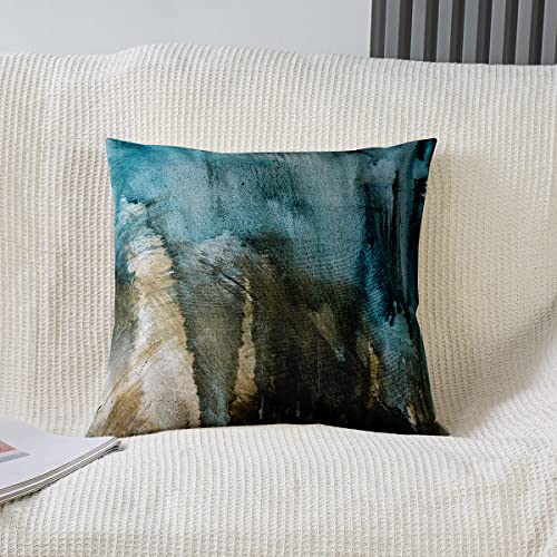Modern Abstract Throw Pillow Covers 18"x18" Set of 2 Soft Messy Teal Black and Brown Pillow Cases Cushion Covers For Living Room Bedroom Abstract Art Decorative Throw Pillowcases for Sofa Chair - Image 2