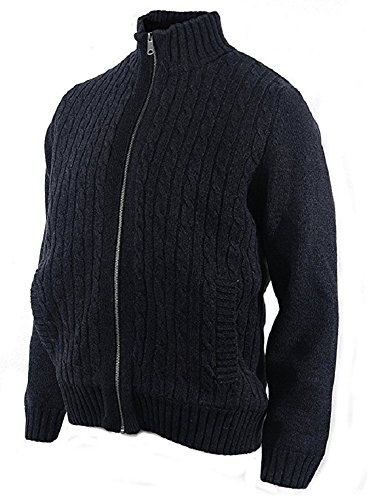 Boston Traders Mens Full Zip, Sherpa Lined Cable Knit Sweater (X-Large, Navy)