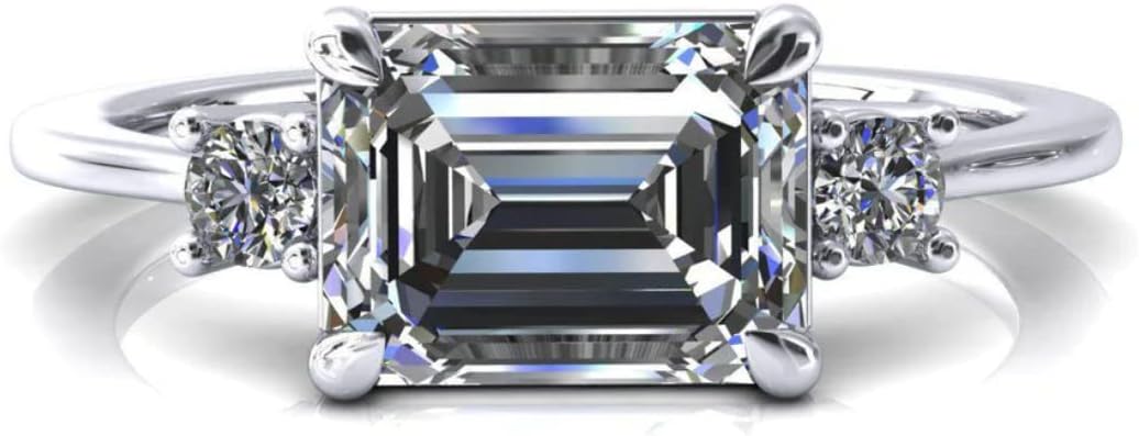 2 CT Emerald Cut Moissanite Ring | Engagement Rings for Women | Wedding Bridal Sets | Solitaire Three Stone Eternity Vintage Unique Diamond Handmade Anniversary Promise Gifts