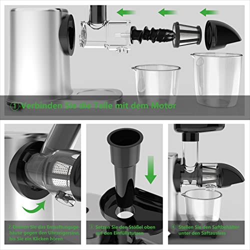 Foto von Entsafter Gemüse und Obst, Slow Juicer Entsafter mit 2 Geschwindigkeit, Saftpresse Elektrisch mit Umkehrfunktion, Geräuscharme Saftmaschine, mit Bürste & 2 Tassen & Tragbarer Wasserkocher
