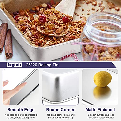 Joyfair Baking Tray Set of 2, Stainless Steel Baking Sheet Pans, Deep Cake Tins/Rectangle Bakeware for Cake/Brownie/Lasagna/Casserole, 26x20x5cm, Heavy Duty, Matte Finish& Dishwasher Safe - Image 4