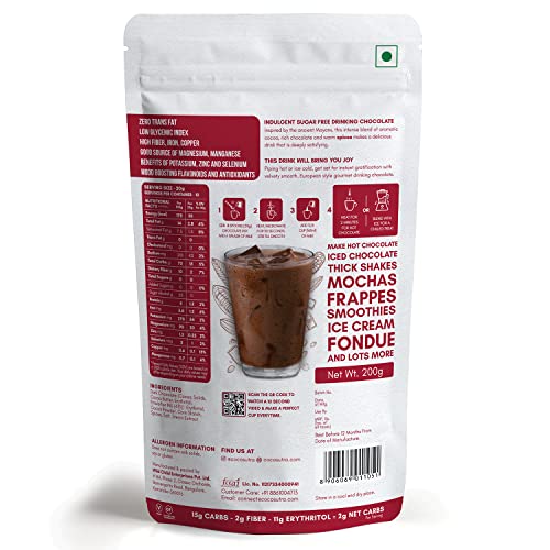 Image of COCOSUTRA SUGAR FREE Drinking Chocolate Mix - Hazelnut | Zero Sugar, Low Carb, Low Calorie | Stevia & Erythritol based | Keto Friendly Hot Chocolate | Enjoy hot or cold | 200 g (Pack of 3)