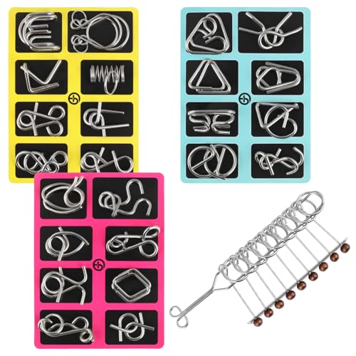RNHDLY Metall Knobelspiele Set 25 Stück Metall Puzzle Knobelspiele für Erwachsene, Geschicklichkeitsspiele, Geduldsspiel, Metallpuzzle Set für Alle Altersgruppen Geburtstagsgeschenk