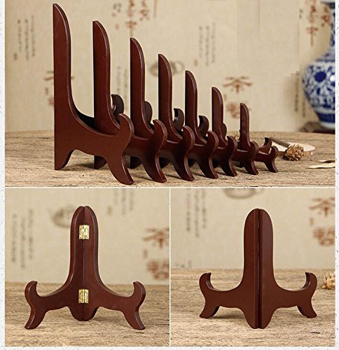 Oriental Furniture Luxury Dark Composite Wood Plate Stand Easel Holder Wooden Display Stand With Brass Hinges For 4 To 15 Inch Plates (6" Suitable 6-8.5 Inch Plate) #TOP4