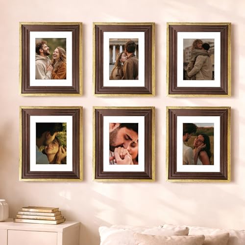 Image of Art Street Luxury Photo Frame for living room, Modern Step Design Photo Frames for Photograph, Art Work, Kids Room Set of 6 (8x10 Inch, Gold)