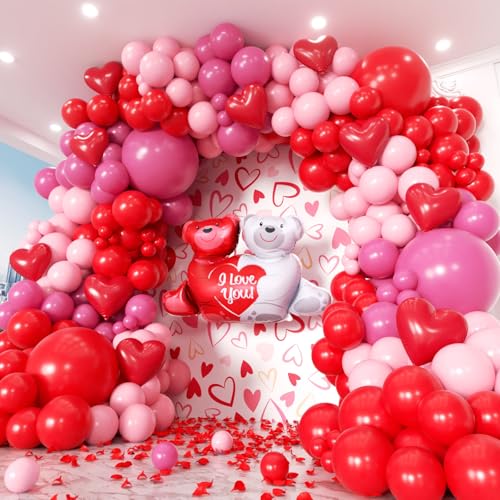 Image of Valentines Day Balloons Garland Arch Kit, Pink Red and Red Heart Balloons for Valentine's Birthday Galentine's Day Wedding Anniversary Engagement Romantic Party Decorations Special Night