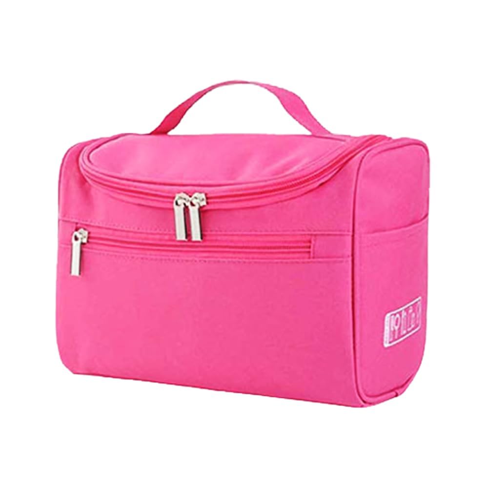 Nylon Professional Cosmetic Makeup Kit Storage Organizer Travel Toiletry Vanity Bag with Adjustable Compartment, 26l x 23b x 9h cm (Pink)-image-47
