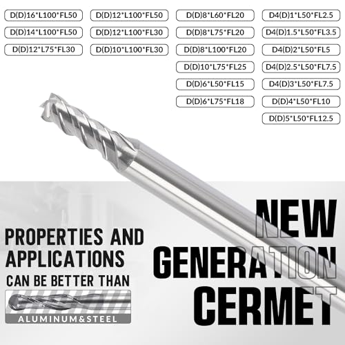 Image of MYS Cermet End Mills -2Flute- 3mm Shank 4mm for Milling Machine, CNC Router Bits Carbide Square Nose for Hardened Steel, Mortising Machine - HRC68 - Uncoated
