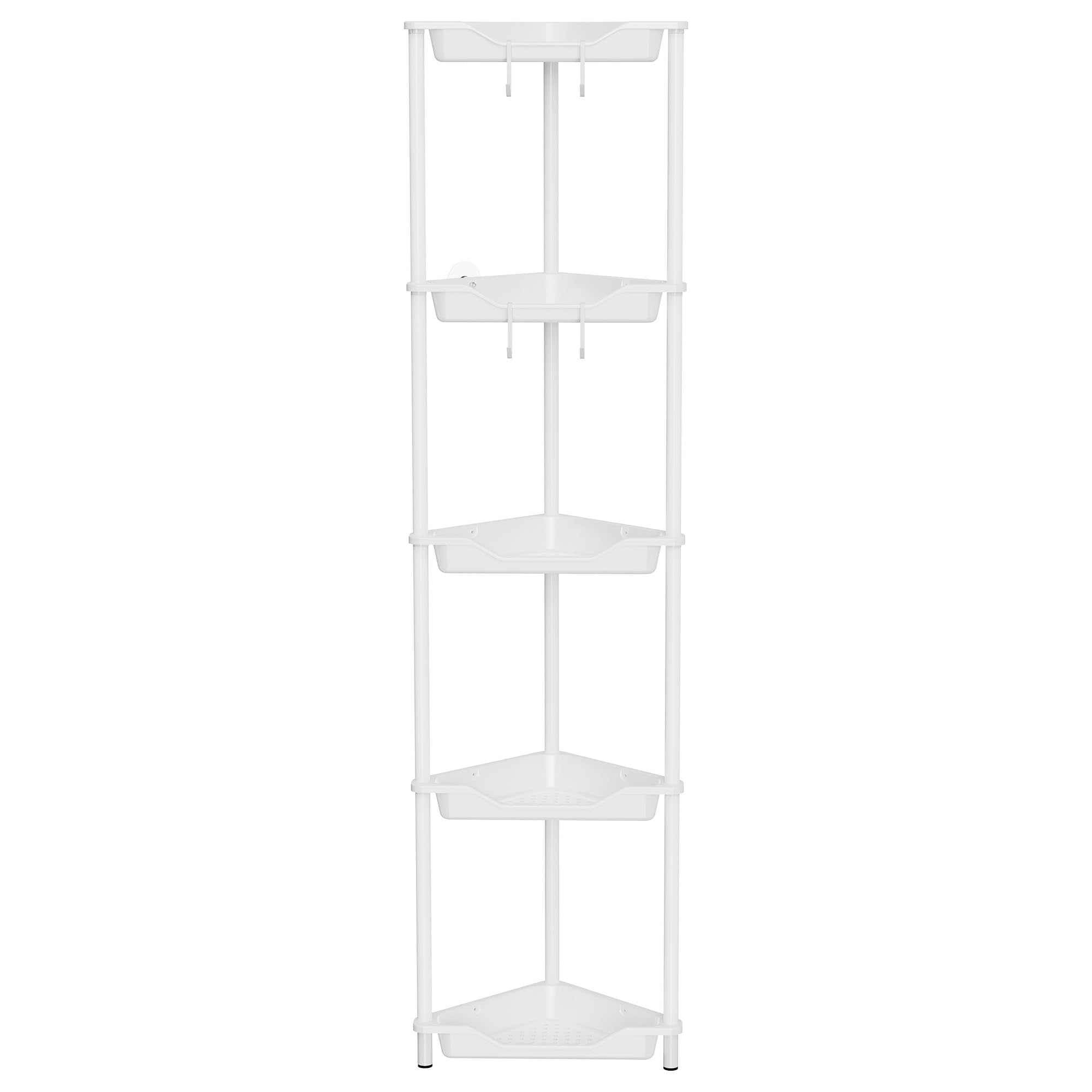 Orimade Rustproof 5 Tier Floor Standing Corner Shower Caddy Organizer, Plastic Metal Splicing Floor Corner Shelf Rack Stands for Bathroom, White