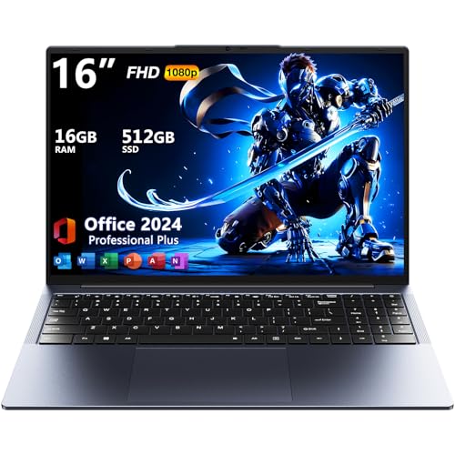BWPED 16' Core i5 Laptop, 16GB RAM, 512GB SSD, MS Office 2024, IPS(1920 x 1200) 16:10 Display, Win 11 Pro Notebook Computer with BT5.0 Wi-Fi, 3xUSB A, HDMI, RJ45, Backlit Keyboard, Space Grey