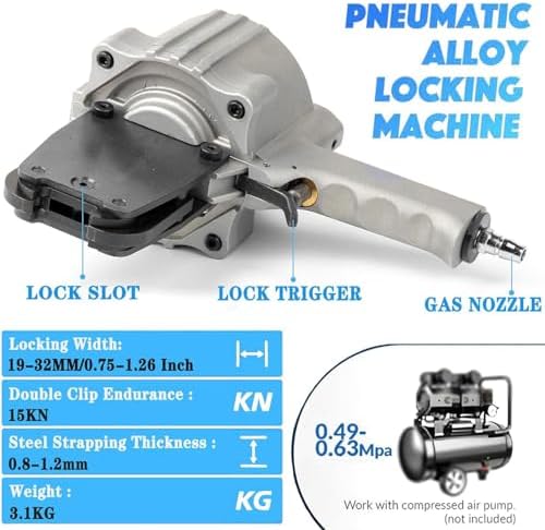 Pneumatic Strapping Tool Set - Heavy-Duty Tensioner & Cutter Sealer for Metal Belt Packaging, Portable, Efficient, Ideal for Industrial Use & Secure Shipping