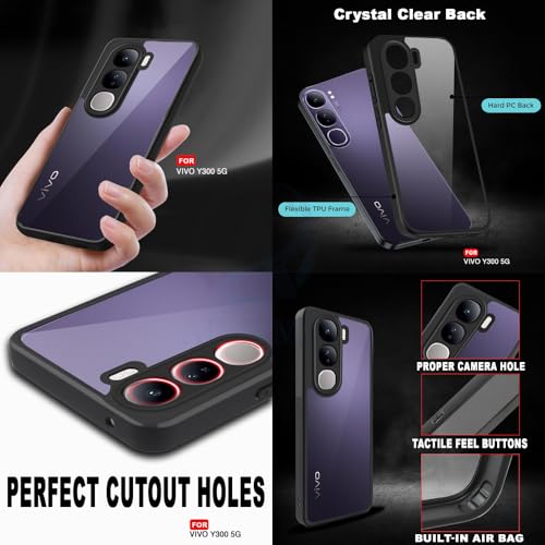 Image of AESTMO Vivo Y300 5G Back Cover | 360 Protection | Crystal Clear Hard Back Transparent | Bumper Case for Vivo Y300 5G (PC+TPU, Black Bumper)