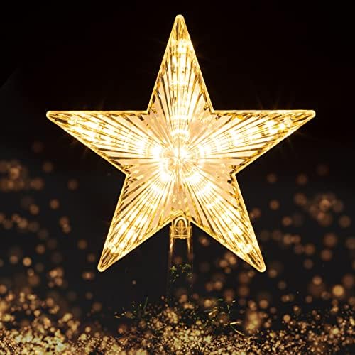 Christmas Tree Topper Decorations - Christmas Tree Topper Light with 10 LED Warm Lights - Golden Xmas Tree Star - Christmas Tree Decorations for Indoor Xmas New Year Holiday