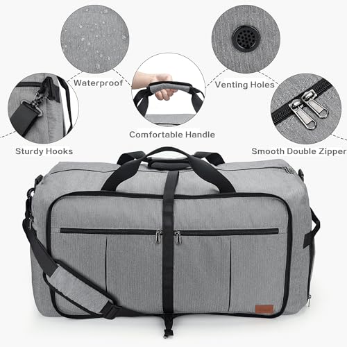 Image of Urtala Travel Duffel Bag for Women & Men, Large Foldable Overnight Weekender Bag with Shoes Compartment & Shoulder Strap, Lightweight Waterproof Luggage Bag, Gray, 80L, Casual