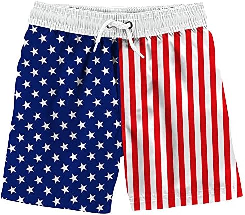 uideazone Boys Swimtrunks Americian Flag Sports Shorts Quick Dry Beach Swimsuit Independence Day 3D Graphic Printed Boardshorts for Summer Party Red