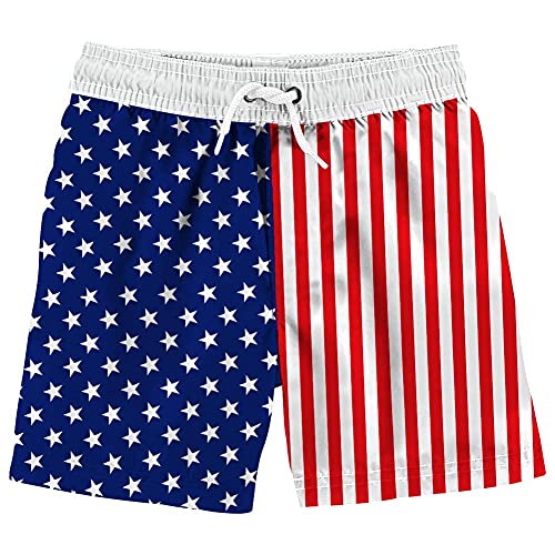 Uideazone Boys Swimtrunks Americian Flag Sports Shorts Quick Dry Beach Swimsuit Independence Day 3D Graphic Printed Boardshorts For Summer Party Red #TOP8