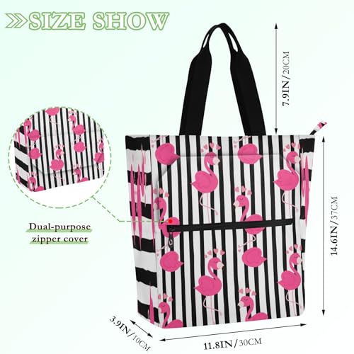 Flamingos Book Tote Bag,Large Capacity Handbag with Zipper Perfect for School,Travel,Shopping2