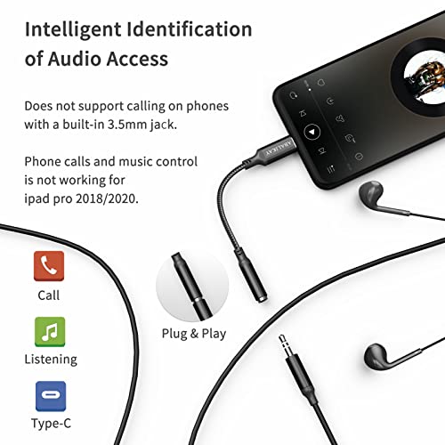 Usb C To 3.5Mm Audio Adapter, Usb C Headphone Adapter, Usb Type C To Aux Female Headphones Jack Dongle Cable Compatible With Samsung Galaxy S23 S22 S21 S20 Ultra, Note 10 20, A53, Ipad Pro Air, Black #TOP2
