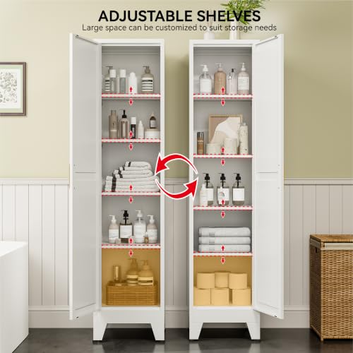 Image of COFaR 67 inch Tall Metal Pantry Cabinet, White Storage Cabinet with Magnetic Door & 4 Adjustable Shelves, Slim Freestanding Cupboard for Kitchen, Bathroom, Living Room