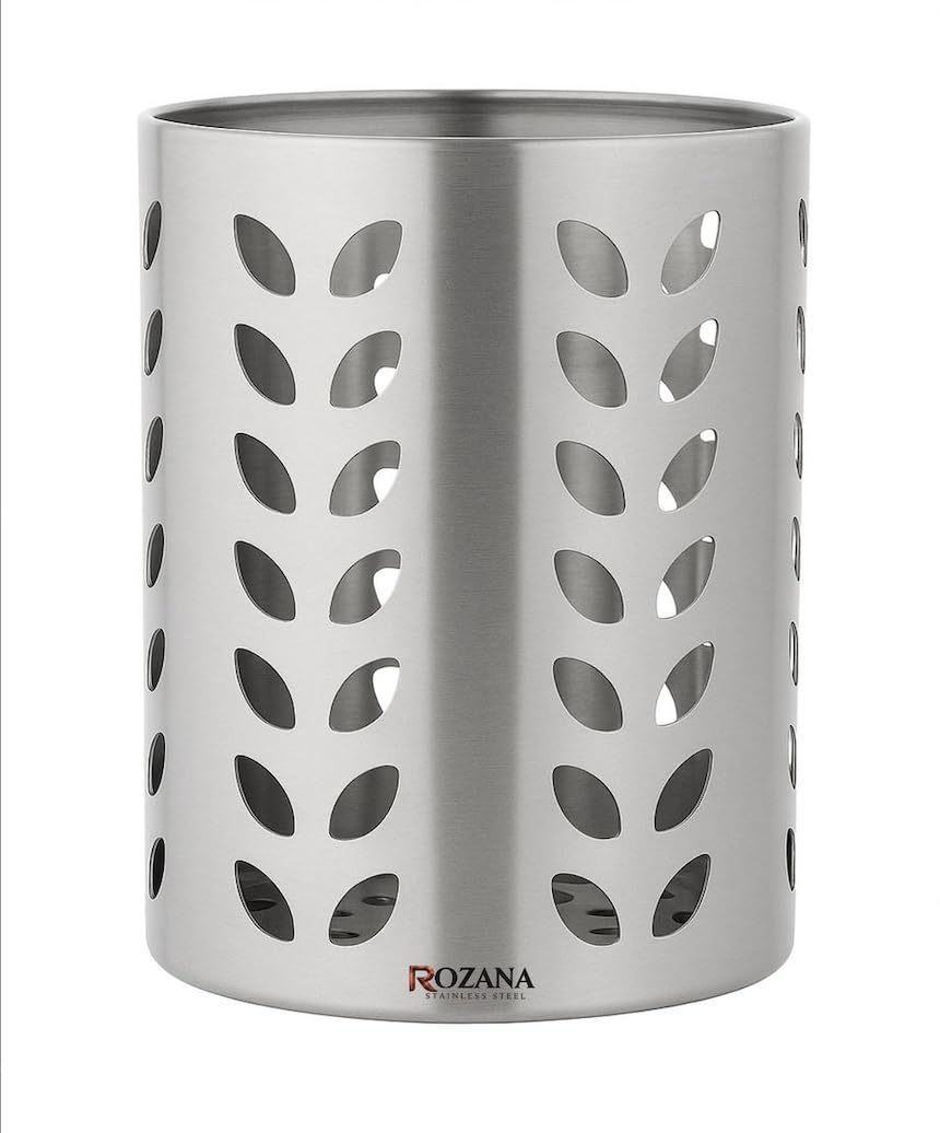 Premium Stainless Steel Cutlery Stand | Rust-Free Kitchen Utensil Holder with Air Ventilation | Dishwasher Safe Spoon, Fork & Knife Stand | Silver (9 x 11 cm)