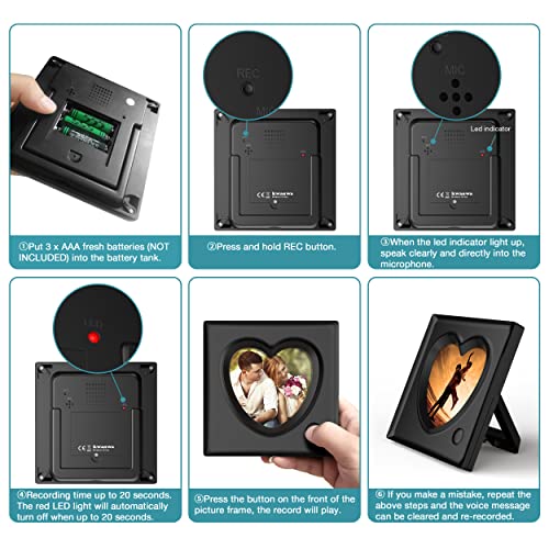 KWANWA Recordable Picture Frame – 20-Second Voice Recording, 3.9x3.9 Heart Shape Photo Frame, Personalized Keepsake for Loved Ones, Memorial, Long Distance, Birthday, Christmas, Mother's Day, Wedding – Tabletop Display for Home Office Desk - Image 5