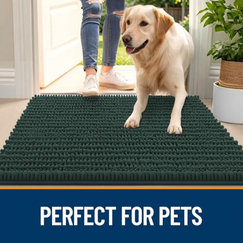Image of OLANLY Dog Door Mat for Muddy Paws 24x16, Ultra-Absorbent Chenille Mud Mat