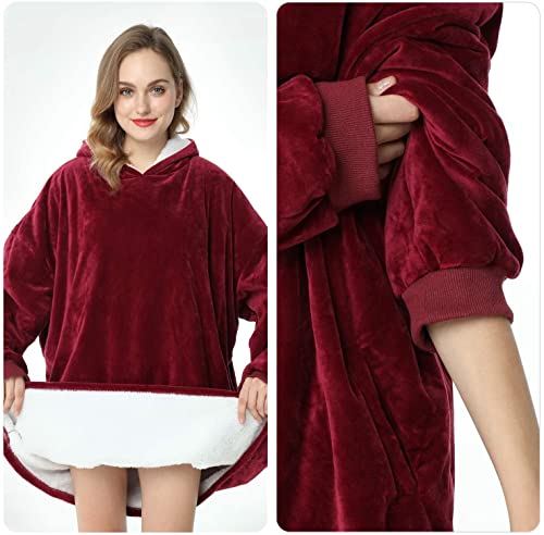 Image of Maharsh Oversized Hoodie Blanket Women Ultra Plush Fleece with Soft Sherpa Reversible Warm Cosy Comfy Wearable Hooded Giant Sweatshirt Throw for Girls Adults Men Boys Kids Big Pocket