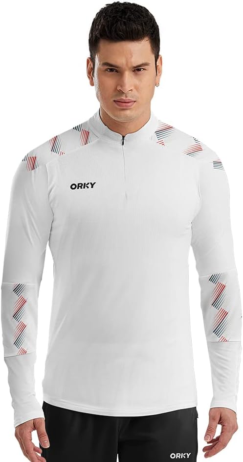 ORKY Men Customize Soccer Coat, Personalize Logo Name Quarter Zip Training Top, Running Warm Up Pullover