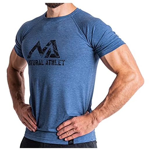 Natural Athlet Fitness T-Shirt för Män – Lång Snabbtorkande Gym Smal Passform T-Shirt – Fitness och Sport Blå Xl