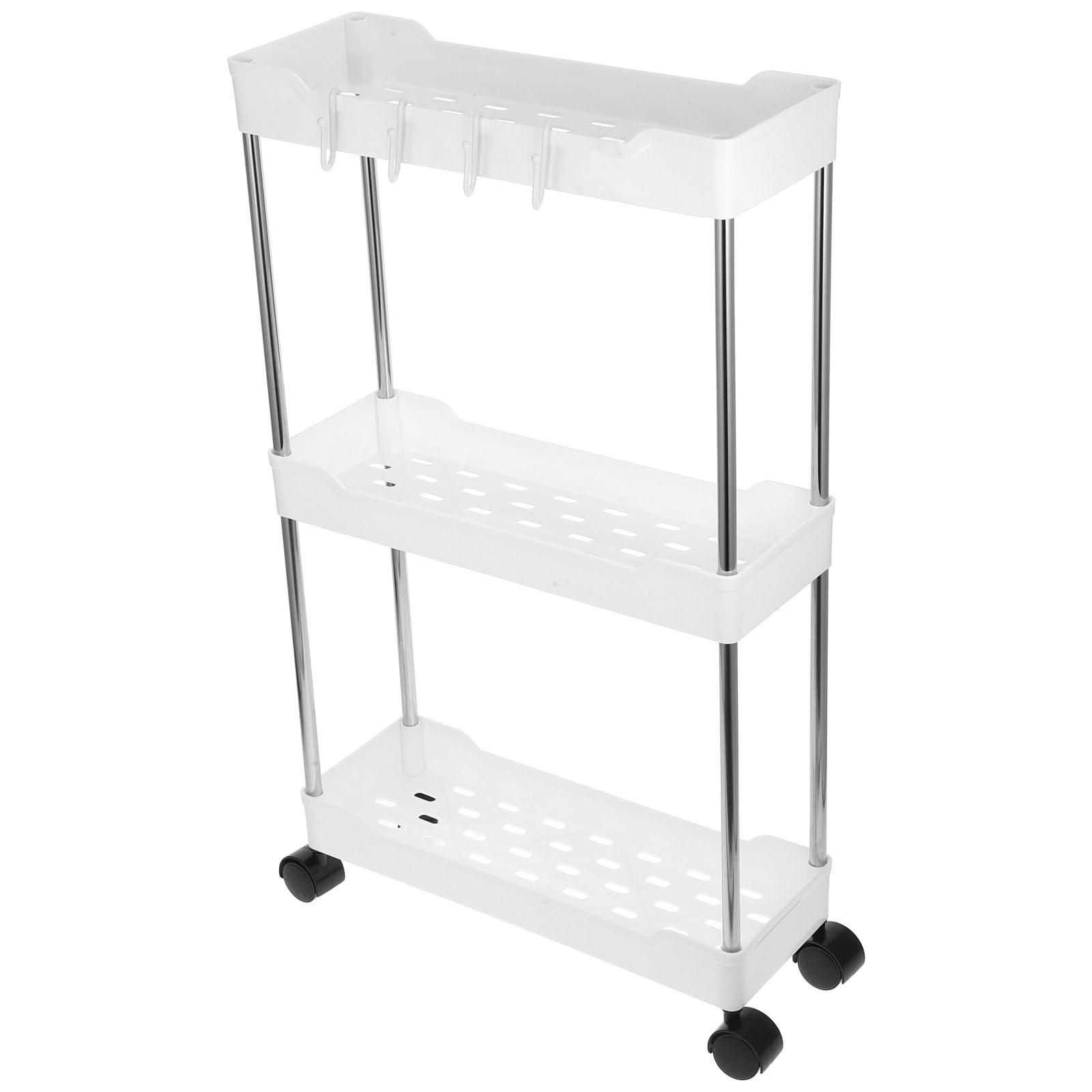 Chariot de rangement à roulettes 3 niveaux blanc en PP autoportant