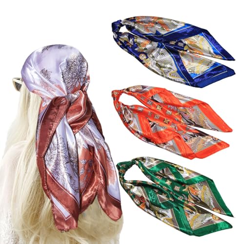 4PCS 35” Large Square Satin Hair Scarves Silk Like Bandana for Women Sleeping Wrap Headscarf Neck Scarf Shawl