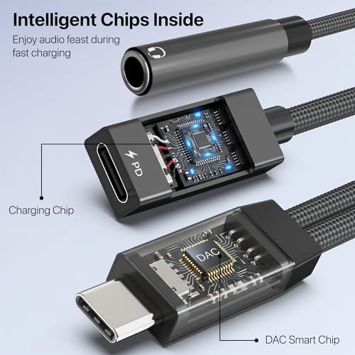 Image of DR VAKU ProCoder 2in1 Type C to 3.5 mm Jack + USB C Charging & Digital Audio 24bit DAC 3.5mm Connector Aux Cable,Headphone,Earphone Converter Splitter for Samsung, Oneplus,iPhone, Phone-Black