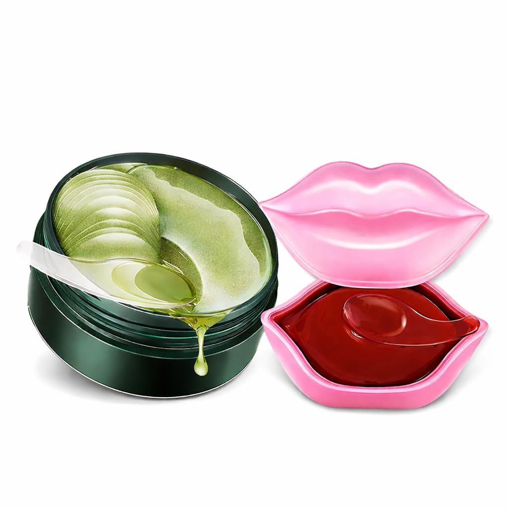 Seaweed Green Under Eye Patches & Hydrating Lip Mask Combo | Dark Circles, Puffiness & Wrinkle Repair | Moisturizing Lip Care Treatment | Anti-Aging Skincare for Men & Women-image-48