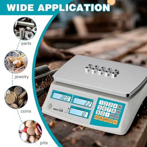 Image of Counting Scale 15kg /33lb x 0.1g for Small Parts, Coins, Pieces, Tickets | (lb /oz /g /kg), Industrial, High Precision, Dual Power Supply, with Battery