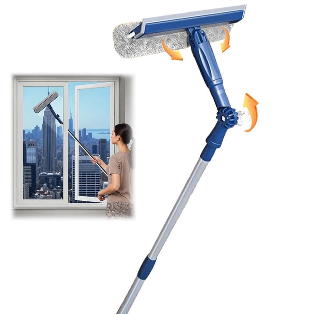 Equipo de limpieza de ventanas, herramienta de lavado de ventanas con boquilla 2 en 1 y boquilla giratoria, herramientas de limpieza de vidrios para ventanas altas interiores/exteriores