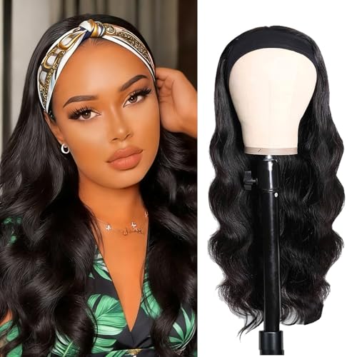 XSY Headband Wig Human Hair Body Wave 18 Inch Brazilian Virgin Hair Glueless Wear Go Wig None Lace Front Wigs for Black Women 150% Density Natural Black Color