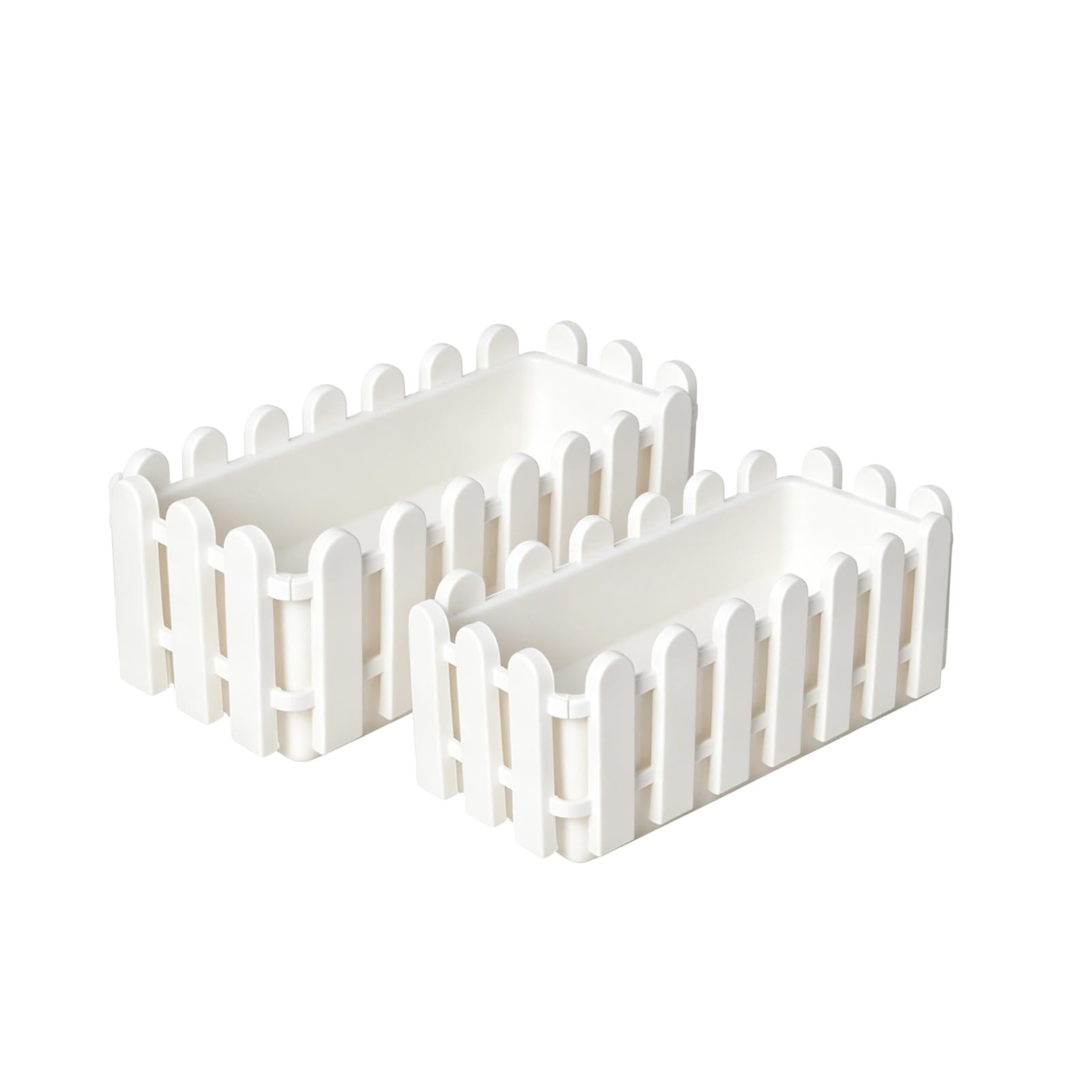 GHUSONCHV 2-pack rectangular plastic fence-style flower pots with drainage holes, windowsill succulent planting boxes, indoor desktop balcony small flower and herb fence planters