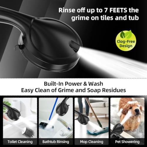 Image of BESAQUO 9 Settings High Pressure Handheld shower head with Power Wash | Pause Mode for Water Saving, Power Wash for Tub&Tile, Easy Clean Nozzles, 6ft Hose,Bracket / Matte Black
