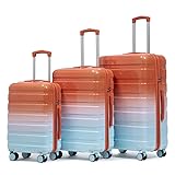20”/24”/28” PC Hardside Spinner Luggage Set, 3 Piece Carry On Suitcase Set with Combination Lock, Lightweight Durable Travel Luggage with 360° Wheels, Gradient Blue & Red