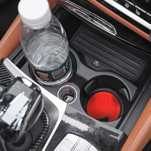 Image of Mandark 2PCS Car Cup Holder Coasters, 2.75 Inch Non-Slip Insert Water Bottle Holder Pads, Dustproof Automotive Interior Accessories Mat, Universal for Vehicles, Trucks, RVs and More(Red)
