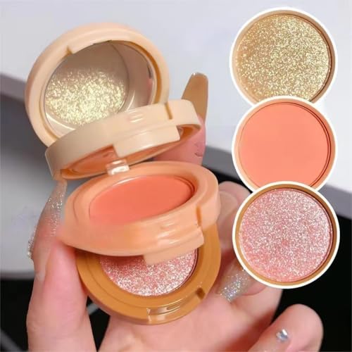 Image of Blush and Highlighter Palette, 3 Shades, Shimmer Finish, Peach and Gold Tones, Compact Design