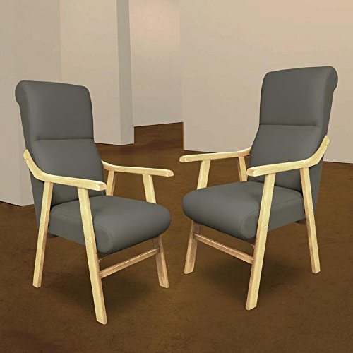 SERMAHOME Pack 2 Sillones butaca Boston, Estructura de Madera de Haya Color Haya. Tapizado en Tela Antimanchas Color Gris. Sillon para Comedor | Silla geriatrica | Sillon Relax