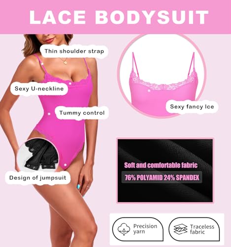 Image of Women's Lace Bodysuit Square Neck Body Suits Sexy Backless Thong Cami Shaperwear Spaghetti Strap Sleeveless Top