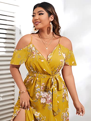 Image of Floerns Women's Plus Size Cold Shoulder Short Sleeve Split Thigh Long Dress