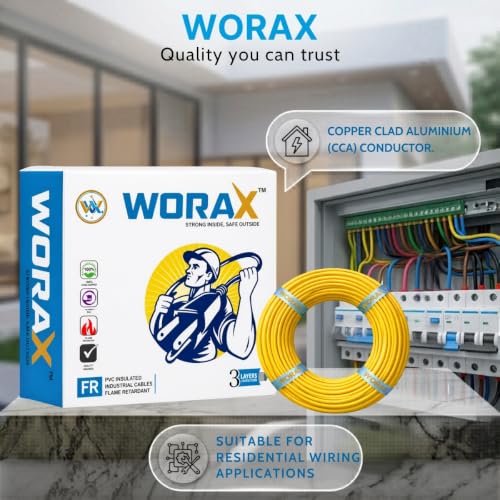 Image of WORAX 1.5 Sq mm Single Core Multi-Strand Yellow Wire (90 Metres) | CCA Switch Loop Conductor | PVC Insulated Flexible Electric Cable