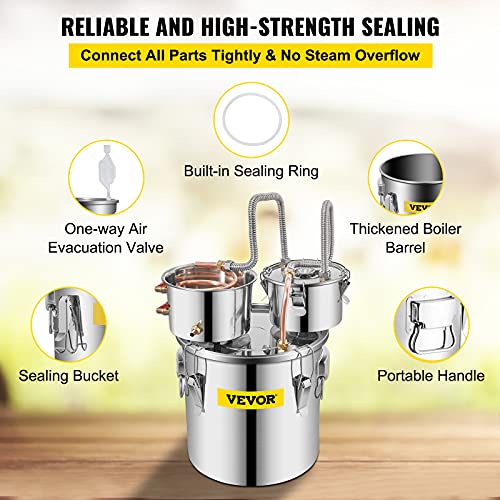 Vevor Alcohol Still 5 Gal 19L Water Alcohol Distiller Copper Tube With Circulating Pump Home Brewing Kit Build-In Thermometer For Diy Whisky Wine Brandy, Stainless Steel, 3 Pots #TOP5